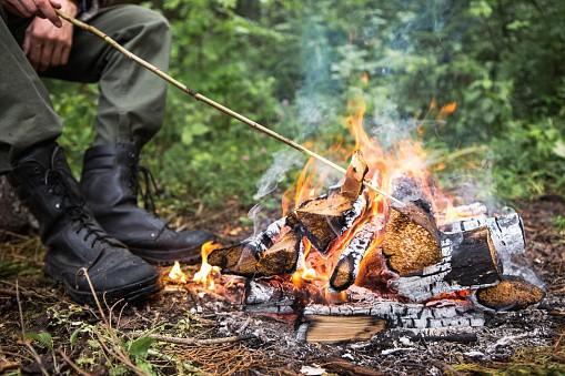 campfire in rain